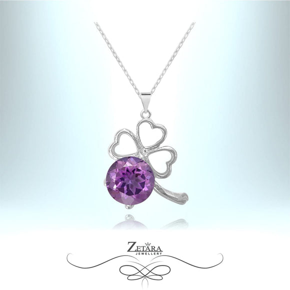 Good Luck Four Leaf Clover Crystal Necklace - Amethyst - Birthstone for February 2023