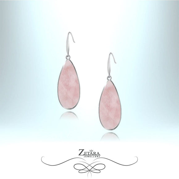Oriental Lily Earrings - Natural Rose Quartz - Birthstone for January 2023 Silver Plated