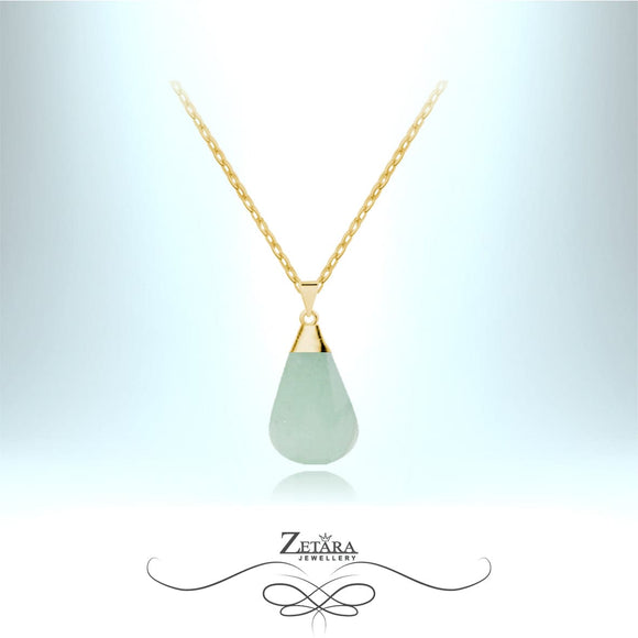 Light Aventurine Natural Stone Necklace (Gold) - Birthstone for August 2023