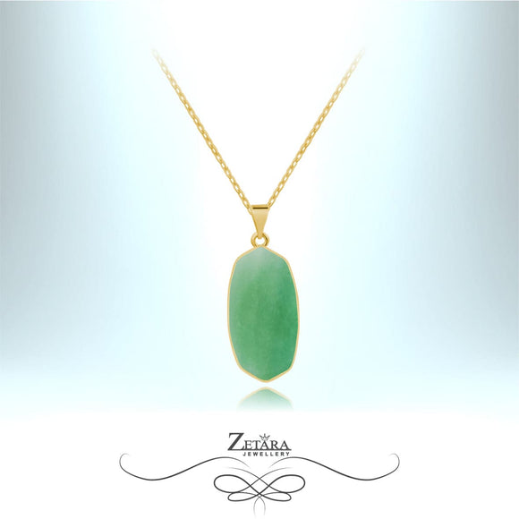 Green Aventurine Natural Stone Necklace (Gold) - Birthstone for August 2023