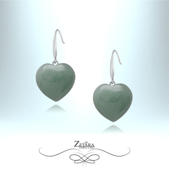 Green Aventurine Heart Earrings - Birthstone for August 2023