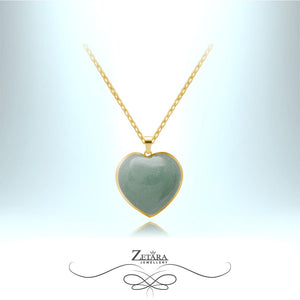 Green Aventurine Heart Necklace (Gold Frame) - Birthstone for August 2023