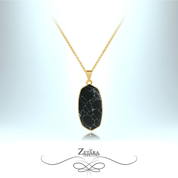 Natural Black Howlite Necklace-Gold 2023
