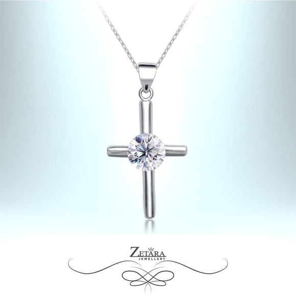 Saint Germain Crystal Cross Necklace -Clear Diamond - Birthstone for April 2023