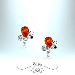 Sunrise Garnet Crystal Butterfly Earrings - Birthstone for January 2023