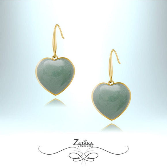Green Aventurine Heart Earrings (Gold Frame) - Birthstone for August 2023