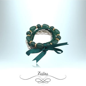 Marilyn Ribbon Beaded Bracelet - Jade Green 2023