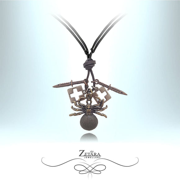 Zetara MAN - Tarantula Charm Leather Necklace with Adjustable Chain 2022