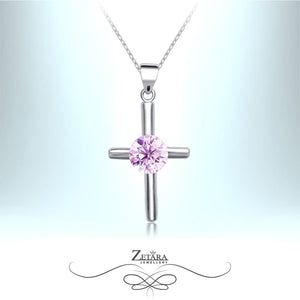 Saint-Germain Crystal Cross Necklace - Light Amethyst - Birthstone for February 2023