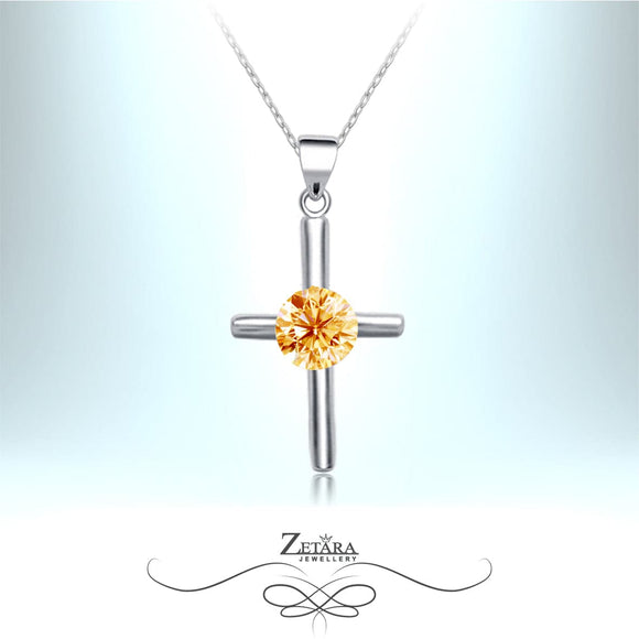Saint Germain Crystal Cross Necklace - Citrine - Birthstone for November 2023