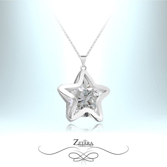 Vega Crystal Star Necklace - Clear Diamond - Birthstone for April 2023