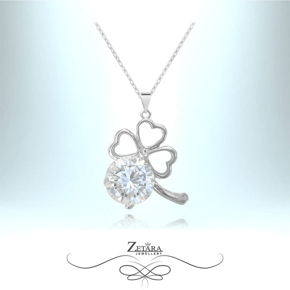 Good Luck Four Leaf Clover Necklace - Clear(s)Diamond-Birthstonefor April 2023