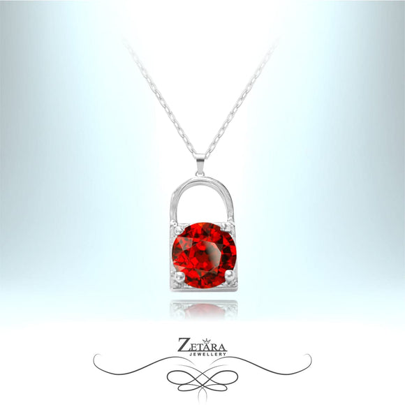 Sweetheart Love Lock Necklace - Ruby - Birthstone for July 2023