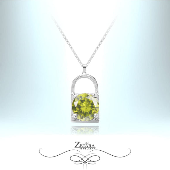 Sweetheart Love Lock Necklace - Peridot - Birthstone for August 2023