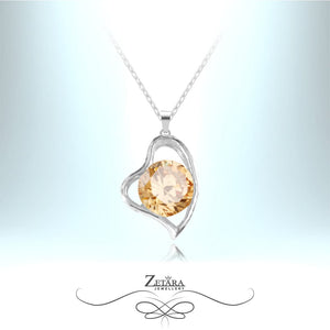 Love Connection - Crystal Heart Necklace - Light Citrine - Birthstone for November 2023