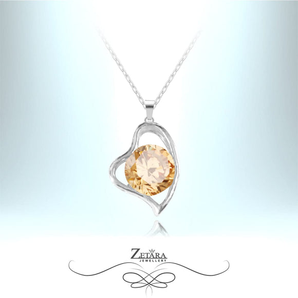 Love Connection - Crystal Heart Necklace - Light Citrine - Birthstone for November 2023
