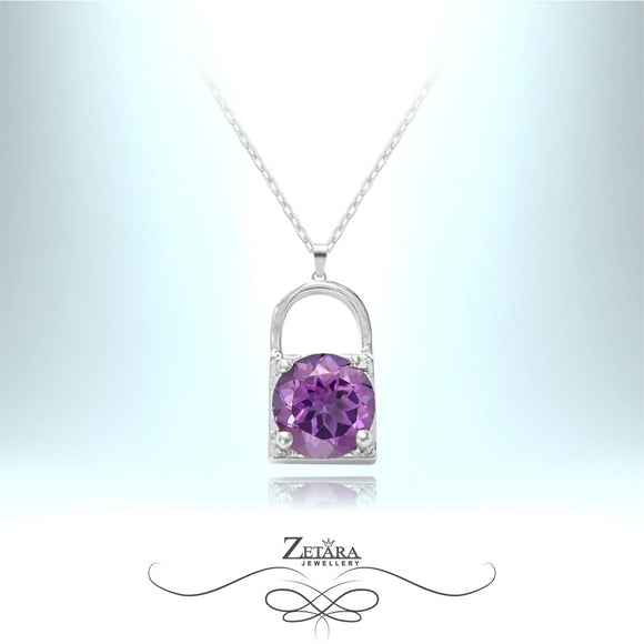 Sweetheart Love lock Necklace - Amethyst - Birthstone for February 2023