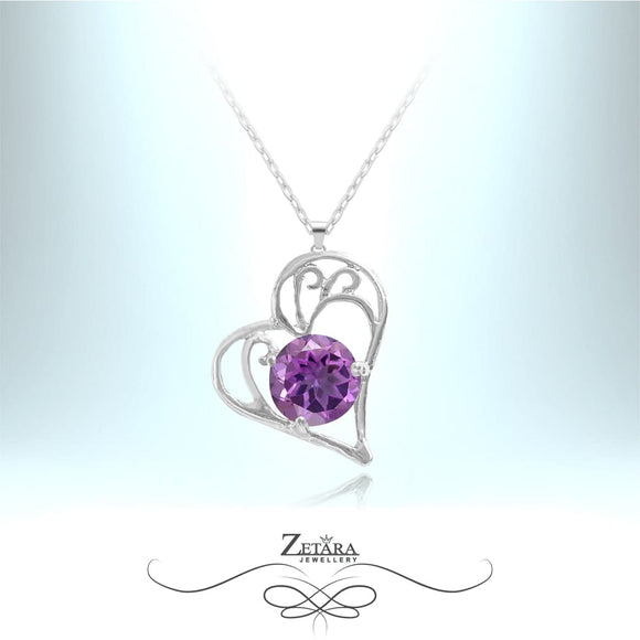 Love Connection Crystal Heart Necklace - Amethyst - Birthstone for February 2023