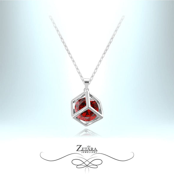 Magical Crystal Cube Necklace - Ruby - Birthstone for July 2023