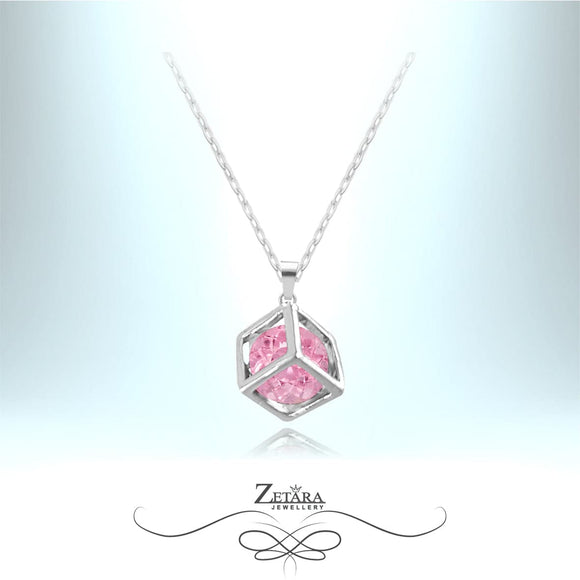 Magical Crystal Cube Necklace - Light Tourmaline - Birthstone for October 2023