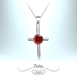 Saint Germain Crystal Cross Necklace - Ruby - Birthstone for July 2023