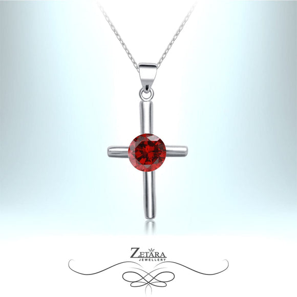 Saint Germain Crystal Cross Necklace - Ruby - Birthstone for July 2023