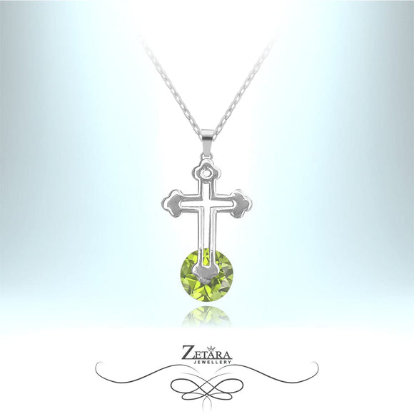 Saint Domingo Cross-Czech Crystal Collection - Peridot - Birthstone for August 2023