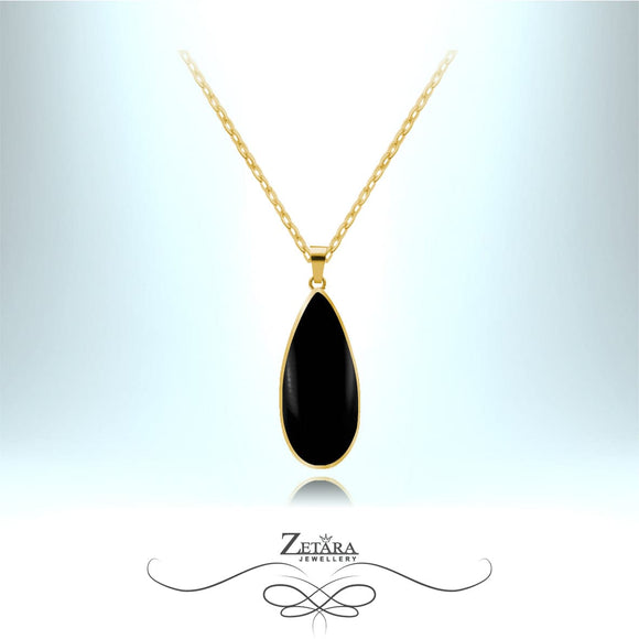 Natural Black Obsidian Necklace (Gold Frame) - Birthstone for Scorpio 2022