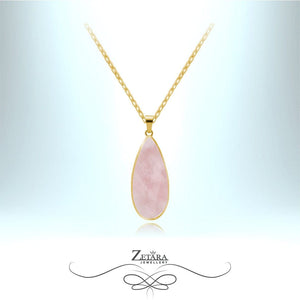Oriental Lily Necklace - Natural Rose Quartz - Birthstone for January 2023 Gold Plated