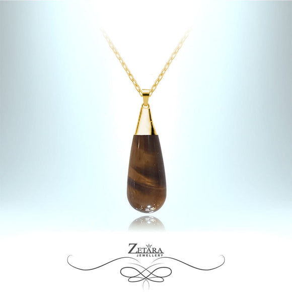 Tigers Eye Stone Necklace (Gold) - Birthstone for November 2022