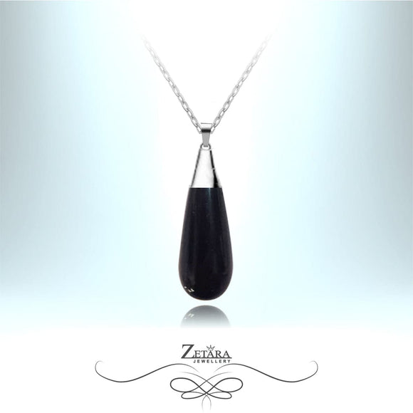 Natural Black Obsidian Necklace  (Silver Frame) - Birthstone for Scorpio 2022