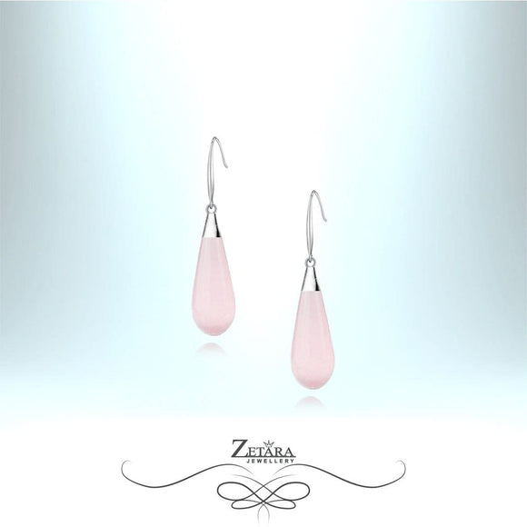 Sweet Pea Earrings - Natural Rose Quartz - Birthstone for January 2023 Silver Plated