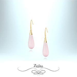 Sweet Pea Earrings - Natural Rose Quartz - Birthstone for January 2023 Gold Plated
