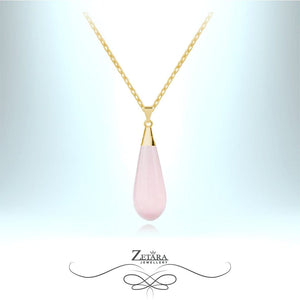 Sweet Pea Necklace - Natural Rose Quartz - Birthstone for January 2023 Gold Plated