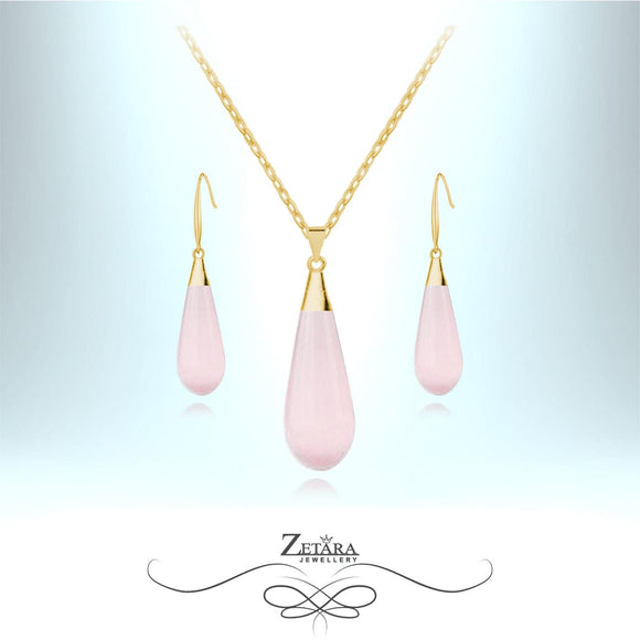 Sweet Pea Set - Natural Rose Quartz - Birthstone for January 2023 Gold Plated