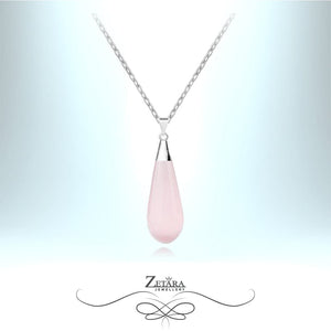 Sweet Pea Necklace - Natural Rose Quartz - Birthstone for January 2023 Silver Plated