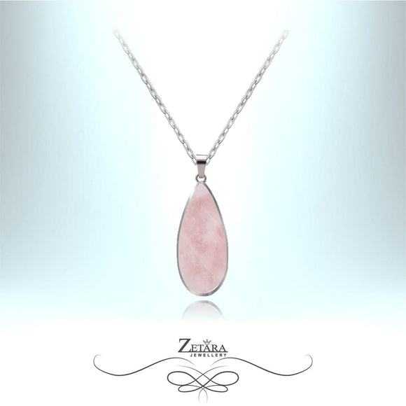 Oriental Lily Necklace - Natural Rose Quartz - Birthstone for January 2023 Silver Plated