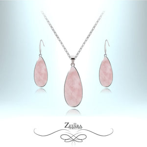Oriental Lily Set - Natural Rose Quartz - Birthstone for January 2023 Silver Plated