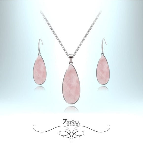 Oriental Lily Set - Natural Rose Quartz - Birthstone for January 2023 Silver Plated