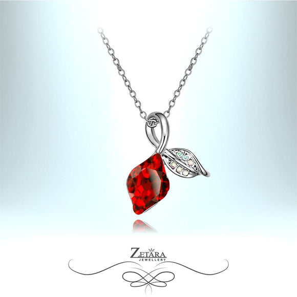 Ruby Crystal Flower Leaf Necklace - Birthstone for July 2023