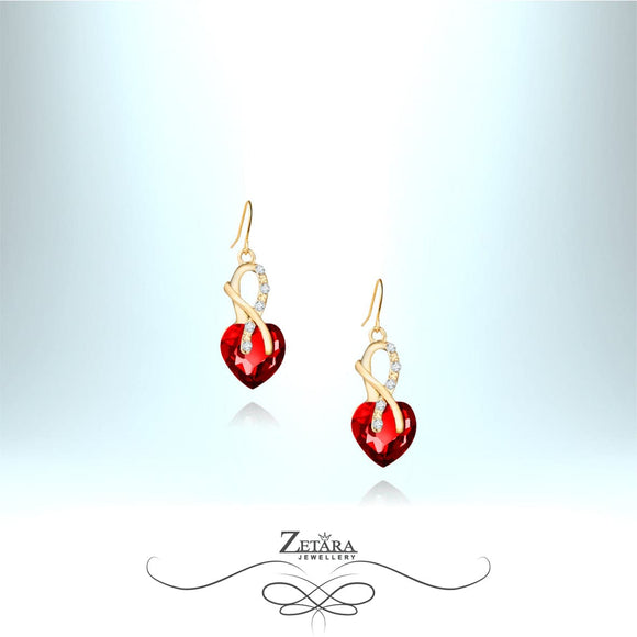 Ruby Heart Crystal Earrings - Birthstone for July 2023