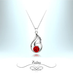 Santorini Crystal Teardrop Necklace - Ruby - Birthstone for July 2023