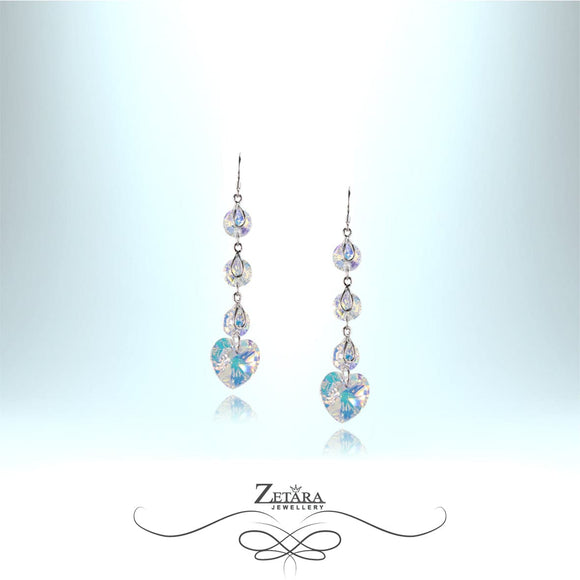 925 Sterling Silver Malina Earrings - Drop Crystal Hearts 2023