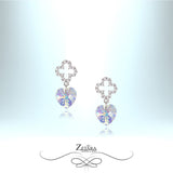 925 Sterling Silver Floral Earrings -Multicolor Clear Crystal Heart 2023