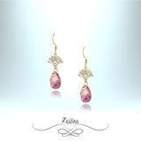Silver with Gold  - Tourmaline Summer Flower Earrings - Birthstone for October 2023