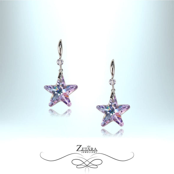 925 Sterling Silver Earrings - Light Violet Crystal Star 2023