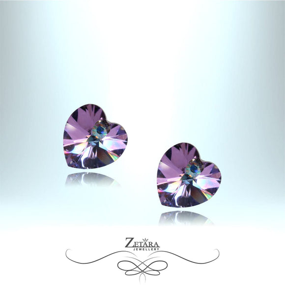 Diane Crystal Heart Silver Studs Earrings - Amethyst - Birthstone for February 2023