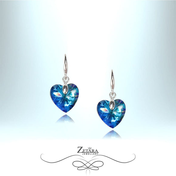 Morena Multicolor Crystal Heart Silver Earrings - Sapphire - Birthstone for September 2023
