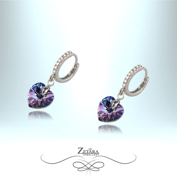 925 Sterling Silver Earrings Light Violet Crystal Heart 2023