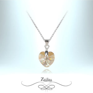 Camellia Crystal Heart 925 Sterling Silver Necklace - Light Citrine - Birthstone for November 2023